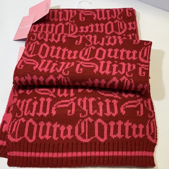 NWT Juicy Couture Scarf & Hat Set Red& Pink. - Picture 5 of 8